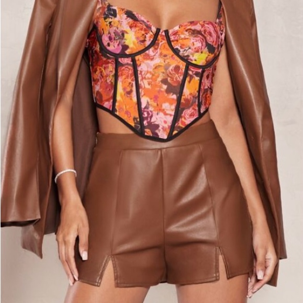 SHEIN BAE-PU Slit Hem Shorts-Women's Size: XS-Color: Brown Oxide-NEW!!